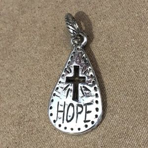 🆕 Brighton HOPE Notes charm Hammered silver Cut out cross Teardrop shape Retired
